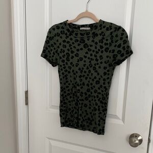 Michael Stars Olive Leopard Print Short Sleeve Tee